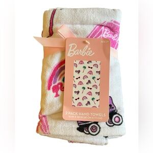 Barbie 2 Pack Hand Towels 16x28in Rainbows,Roller Skates,Palm Trees 100% Cotton